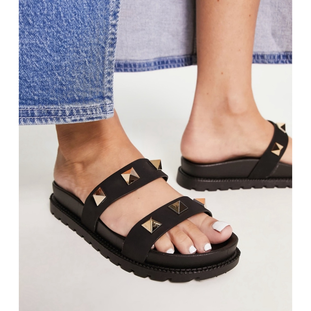 Giulia Palai Women’s Shoes Sandals Black Gold Studded Size 9.5 - Picture 2 of 9